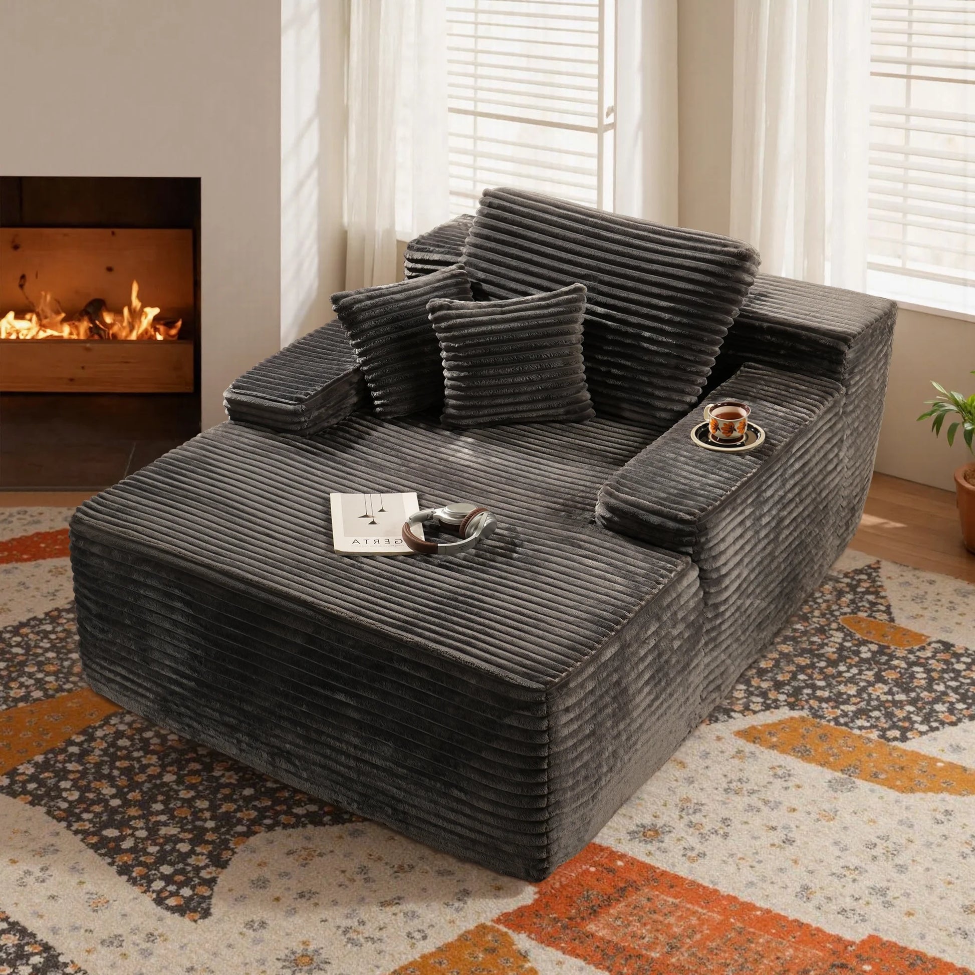 Transform Your Space with the 67'' Oversized Comfy Chaise Lounge - Plush Corduroy Indoor Sofa Bed in Gray