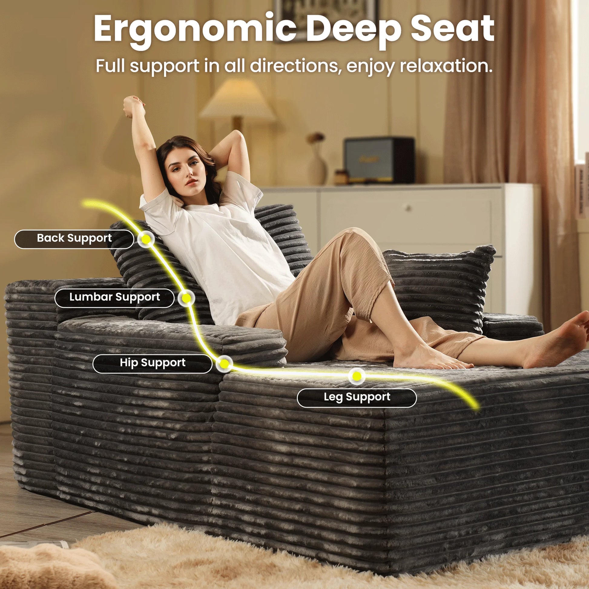 Transform Your Space with the 67'' Oversized Comfy Chaise Lounge - Plush Corduroy Indoor Sofa Bed in Gray